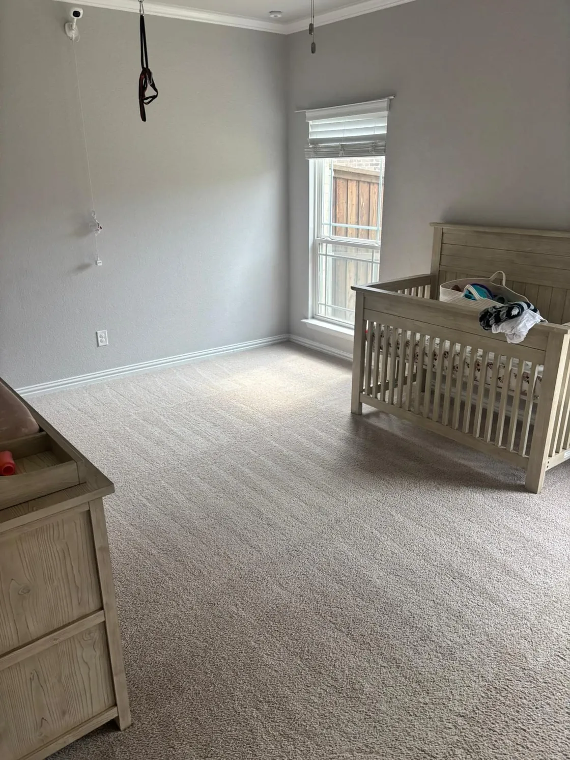 Freshly cleaned bedroom carpet in a North Texas home — Squeaky Clean residential carpet cleaning